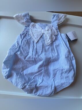 crown & ivy Light Blue Striped Baby Bow Romper